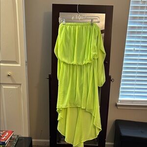 Ariella Neon Lime High-Low Chiffon Skirt